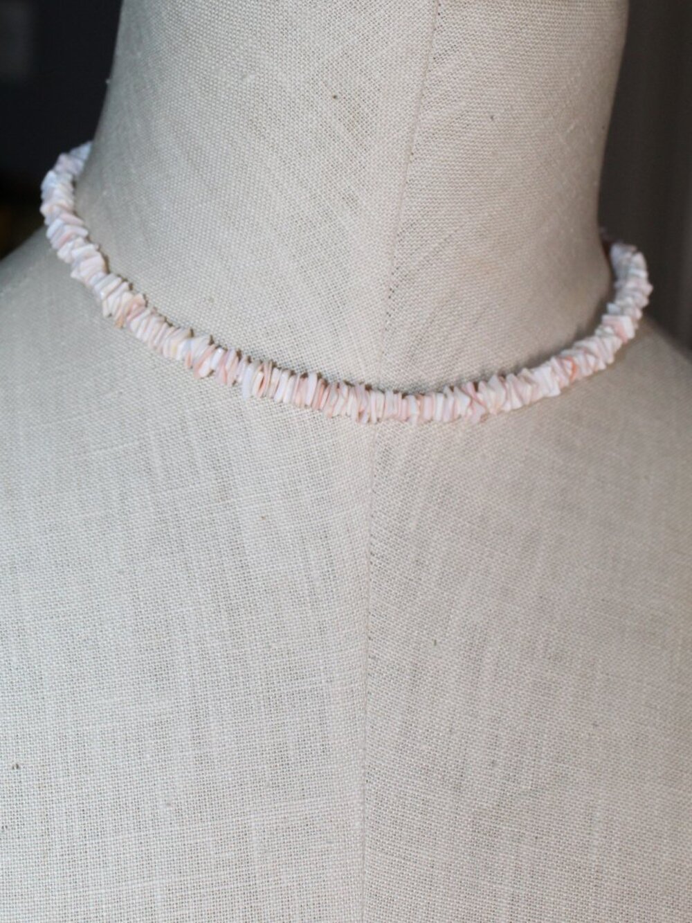 Pink Puka Chip Shell 16" Choker Necklace Beach Surfer